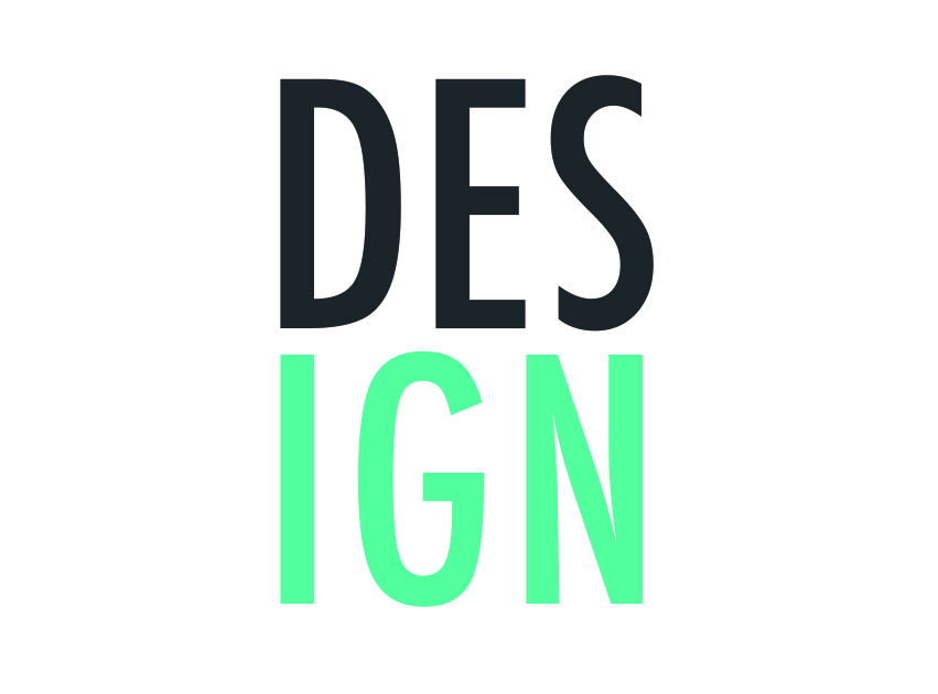A graphic that shows the word 'design' in a green and grey font